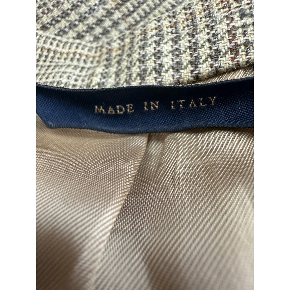 Vintage Brooks Brothers Men 40RG Glen Plaid Sport Coat Wool Silk Linen Italy Tan - Picture 5 of 12